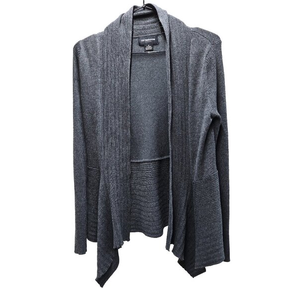EUC LIZ CLAIBORNE CAREER OPEN FRONT DRAPED RAYON/POLY GRAY SWEATER CARDIGAN SM - Picture 1 of 10
